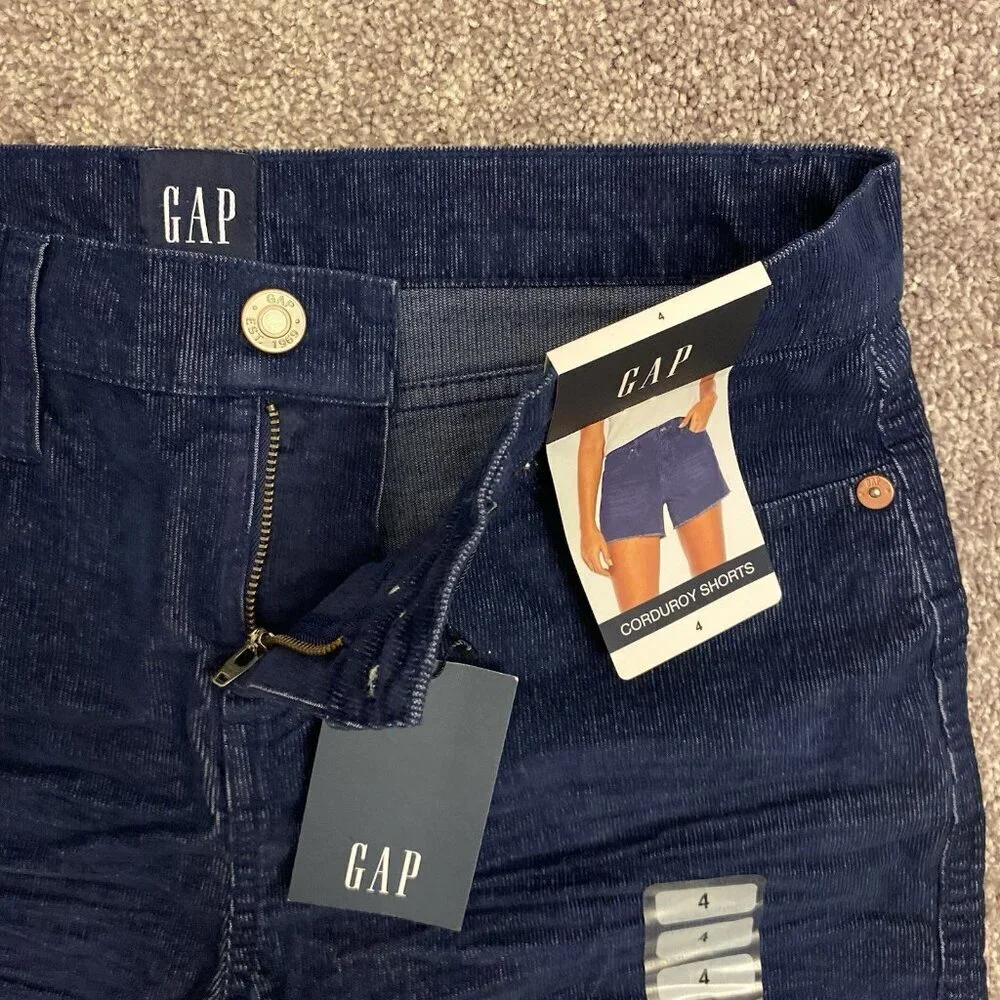 GAP Women's Corduroy Shorts 4 inch Blue Raw Edge Hem Cut Off Size 4 - NWT $49.95